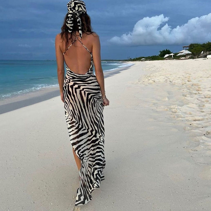 Damen Maxi-Strandkleid mit elegantem Wasserfall-Ausschnitt und hohem Schlitz Echo Archiv