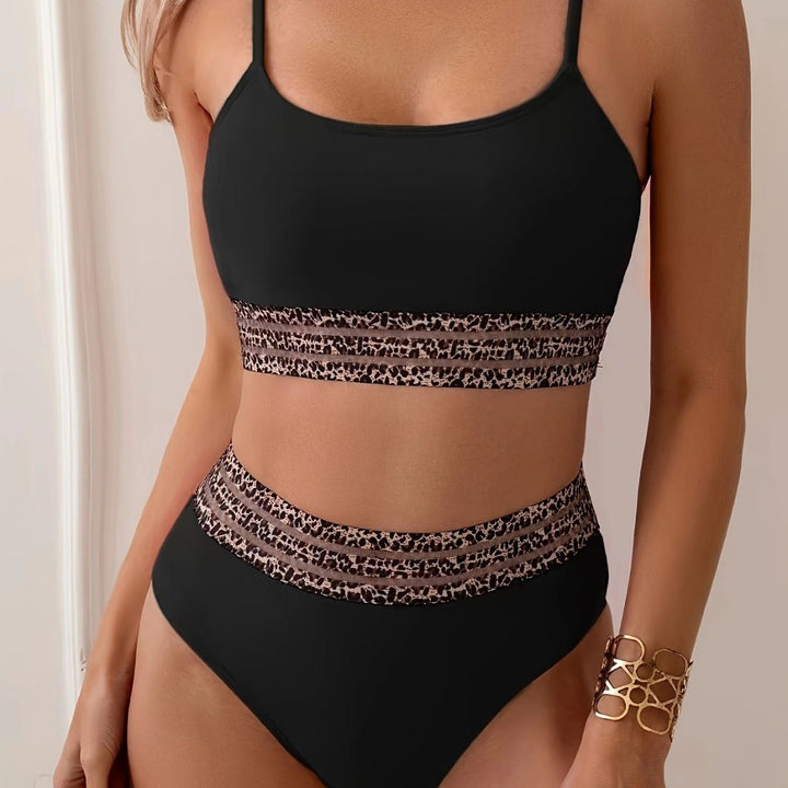 Damen Bikini-Top mit hoch geschnittenem Unterteil und Leopardendruck Echo Archiv