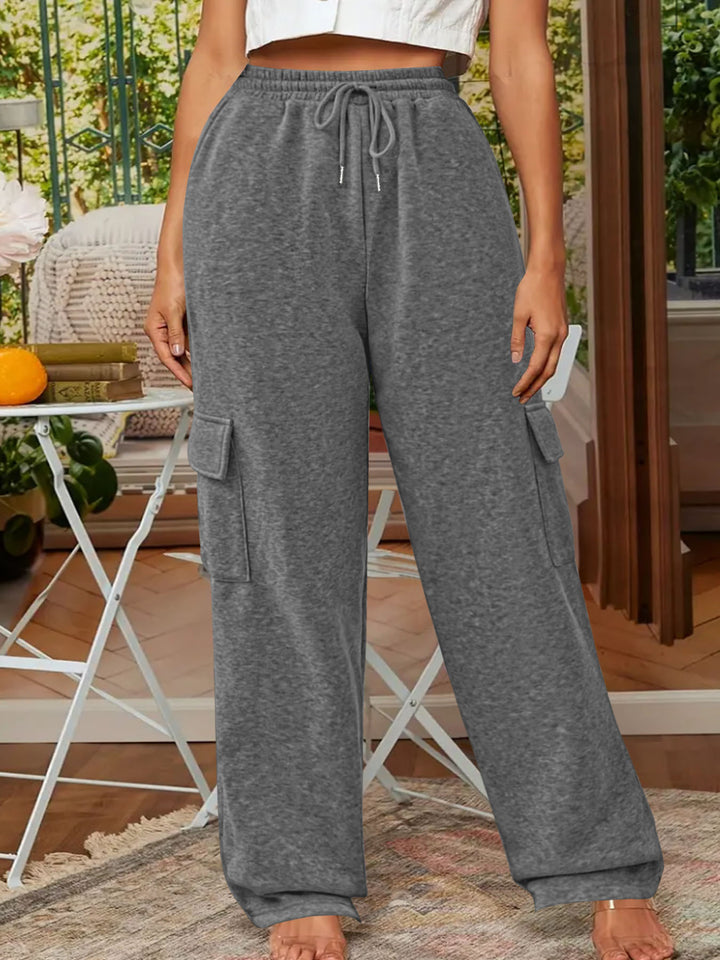 Damen Weiche Cargo-Loungehose mit elastischem Bund und weitem Bein Echoarchiv