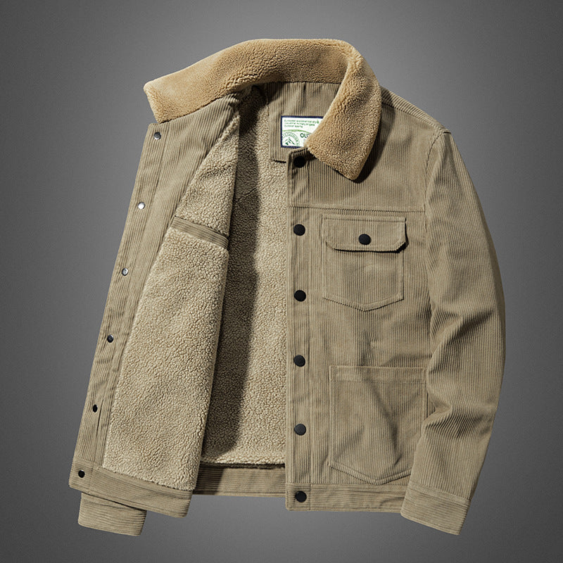 Herren Cordjacke mit Teddyfutter und Druckknopfleiste – Taviero