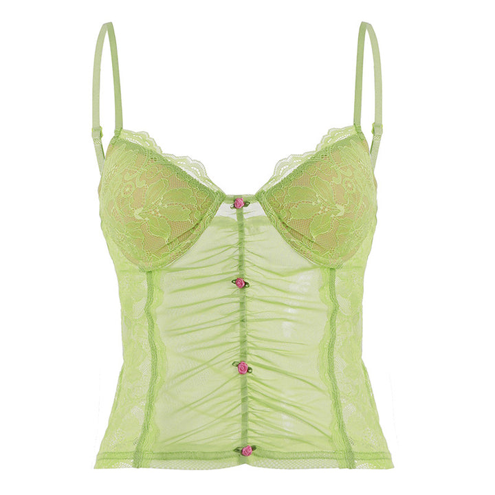Damen Spitzen-Camisole mit wunderschöner Raffung und knopfartigen Akzenten Echo Archiv