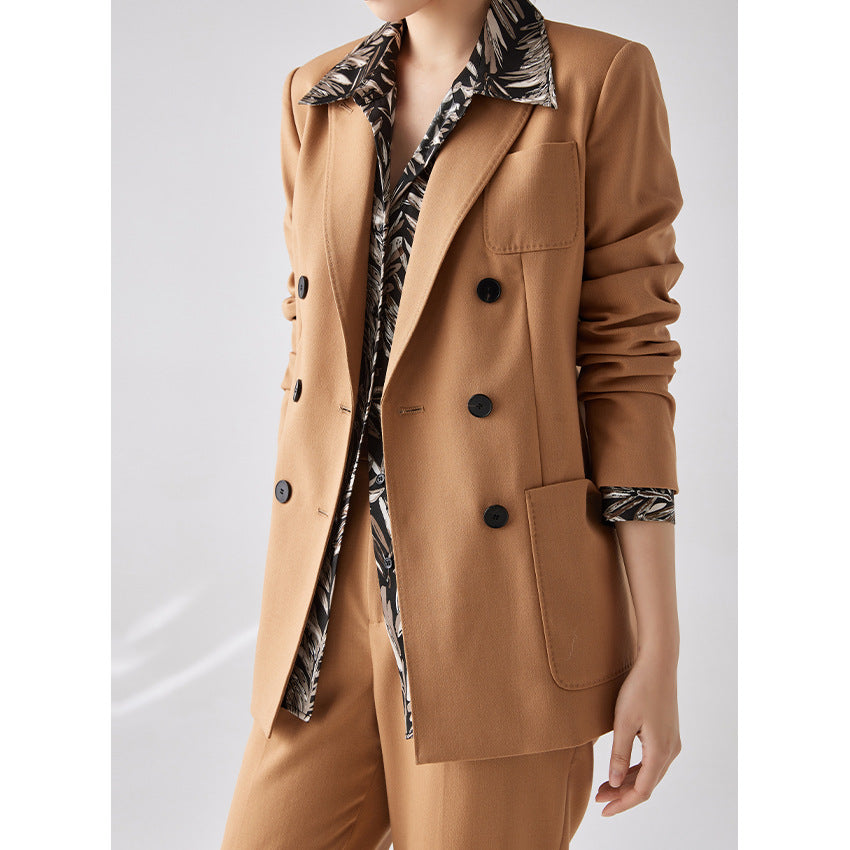Damen Doppelreihiges Blazer‑Hosen‑Set aus Wollmischung mit legerem Oversize‑Blazer und hochtaillierter Bundfaltenhose Echoarchiv