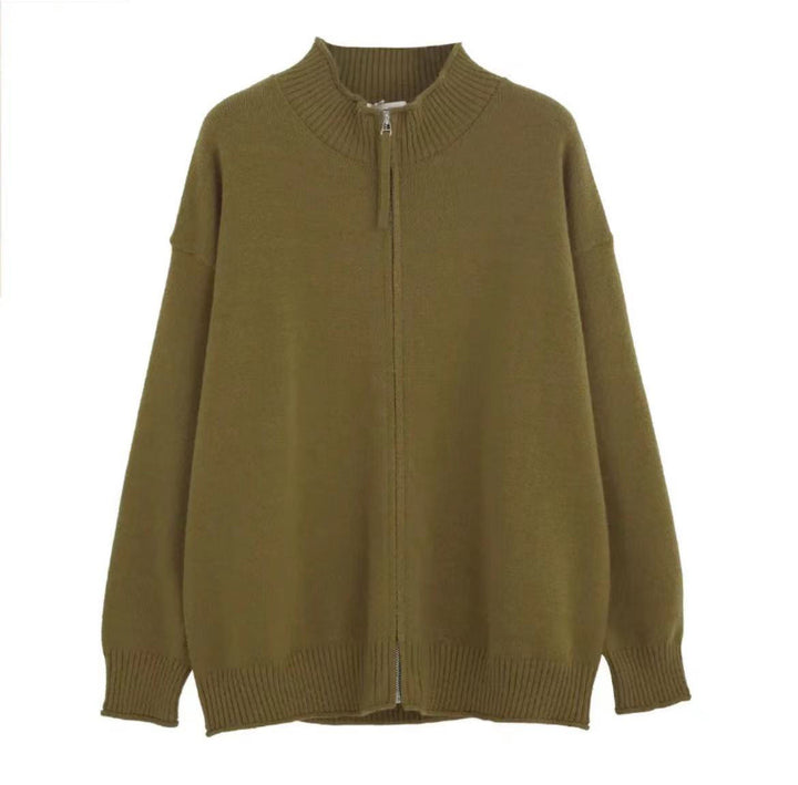 Damen Freizeit Strickjacke mit hohem Kragen und Reißverschluss Echoarchiv