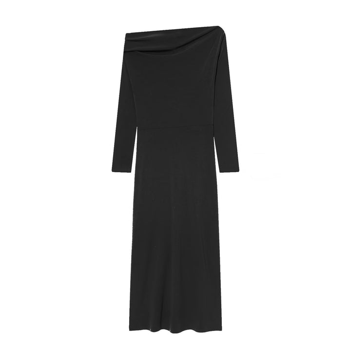 Damen elegantes Maxikleid mit asymmetrischem Ausschnitt und dekorativer Drapierung Echo Archiv