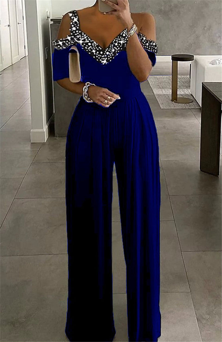 Eleganter Damen Jumpsuit mit Schulterfreiem Schnitt & Glitzerndem Dekolleté für Party & Events | Echoarchiv