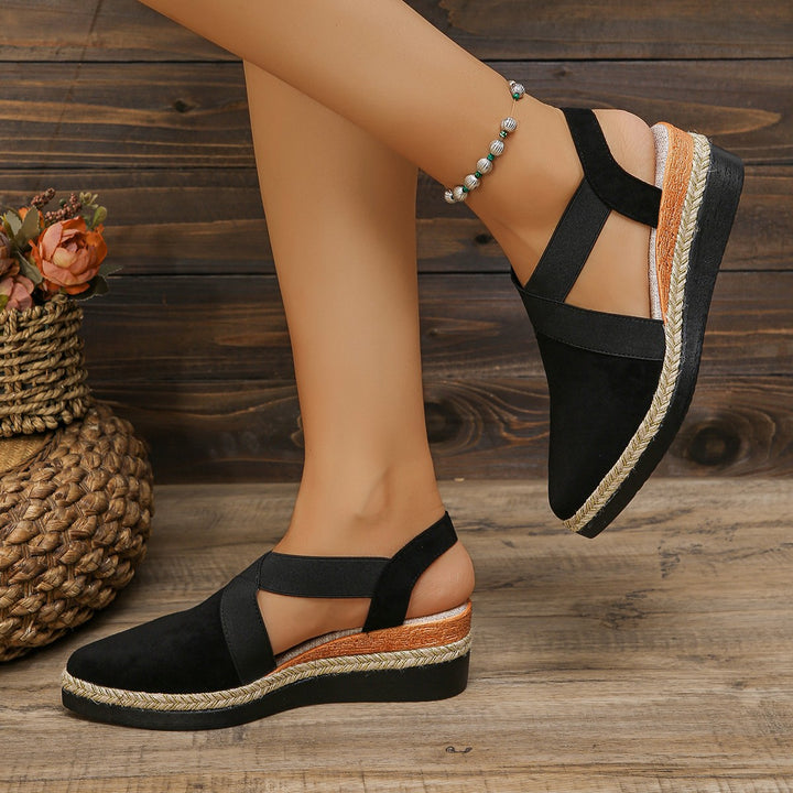 Damen nan Velours-Slingback-Keil mit spitzer Vorderkappe, geflochtenem Juteband und dämpfender Laufsohle Echo Archiv