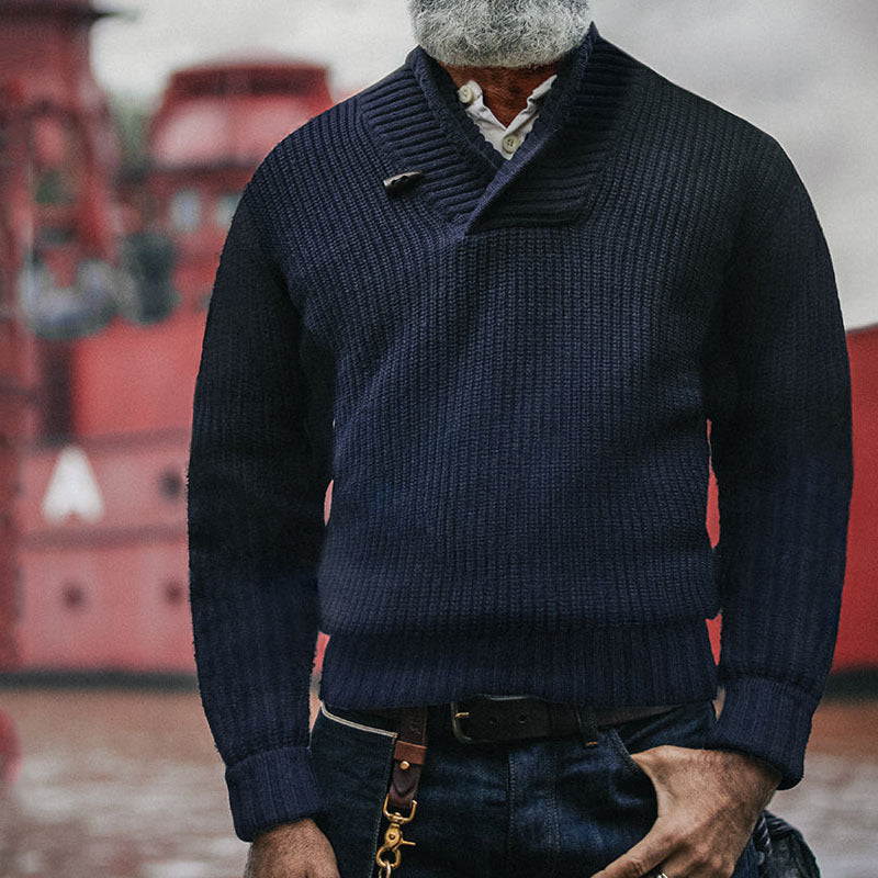 Herren Grob gestrickte Zip-Jacke mit seitlichen Eingrifftaschen und Stehkragen Echoarchiv