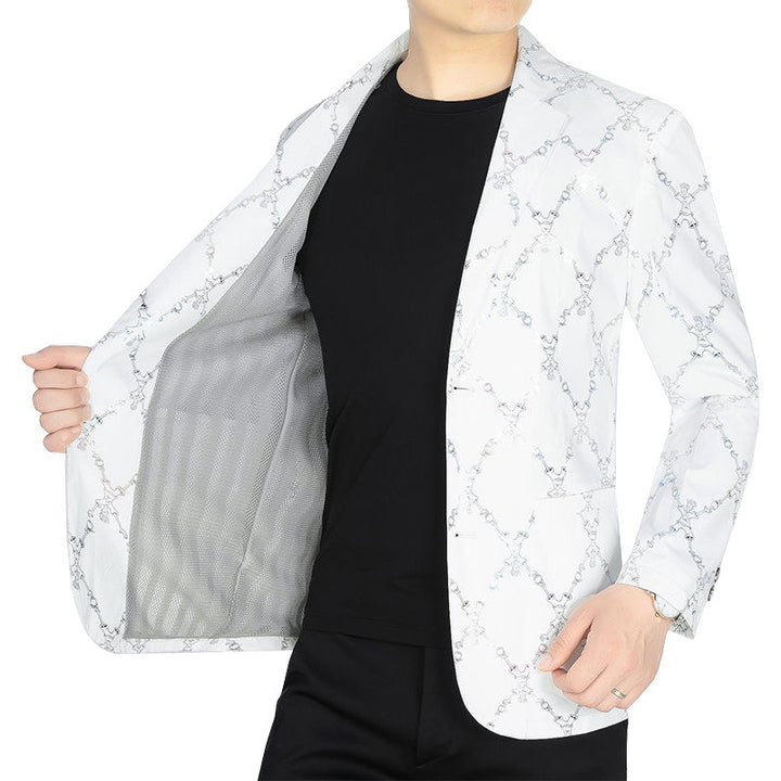 Herren Einreihiges Casual-Sakko mit künstlerischem Kritzel-Print und leichtem Halbfutter – Tianoro