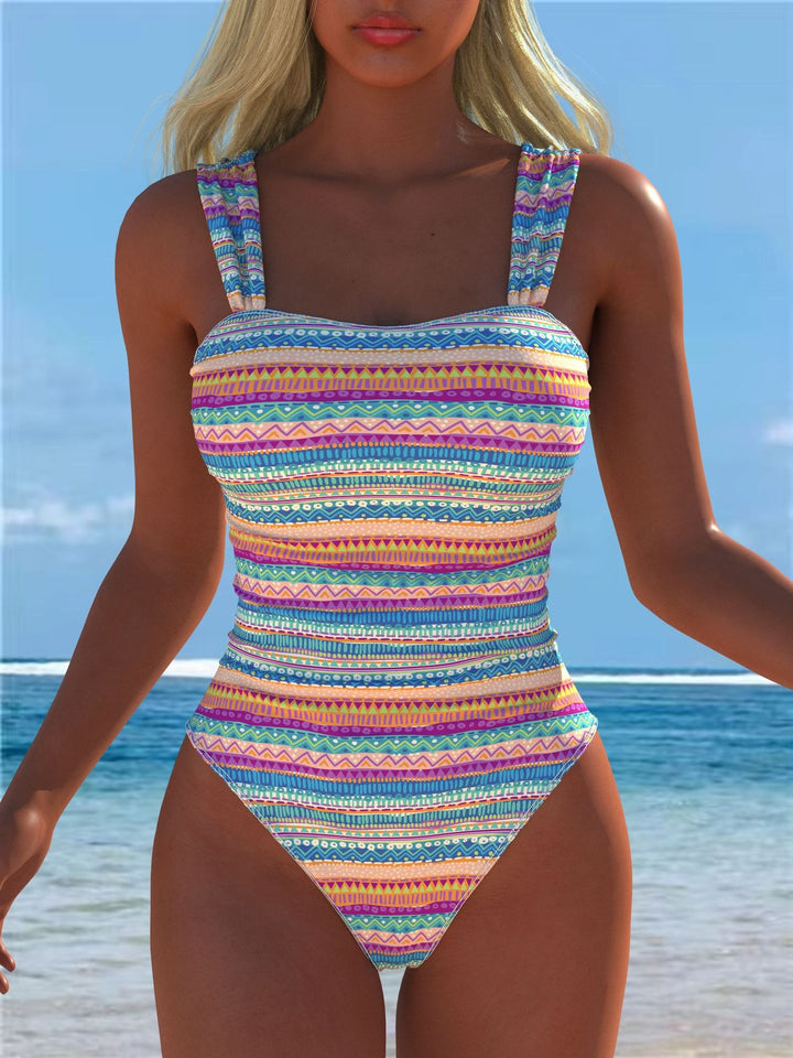 Damen einteiliger Badeanzug mit floraler und tierischer Musterkombination Echo Archiv