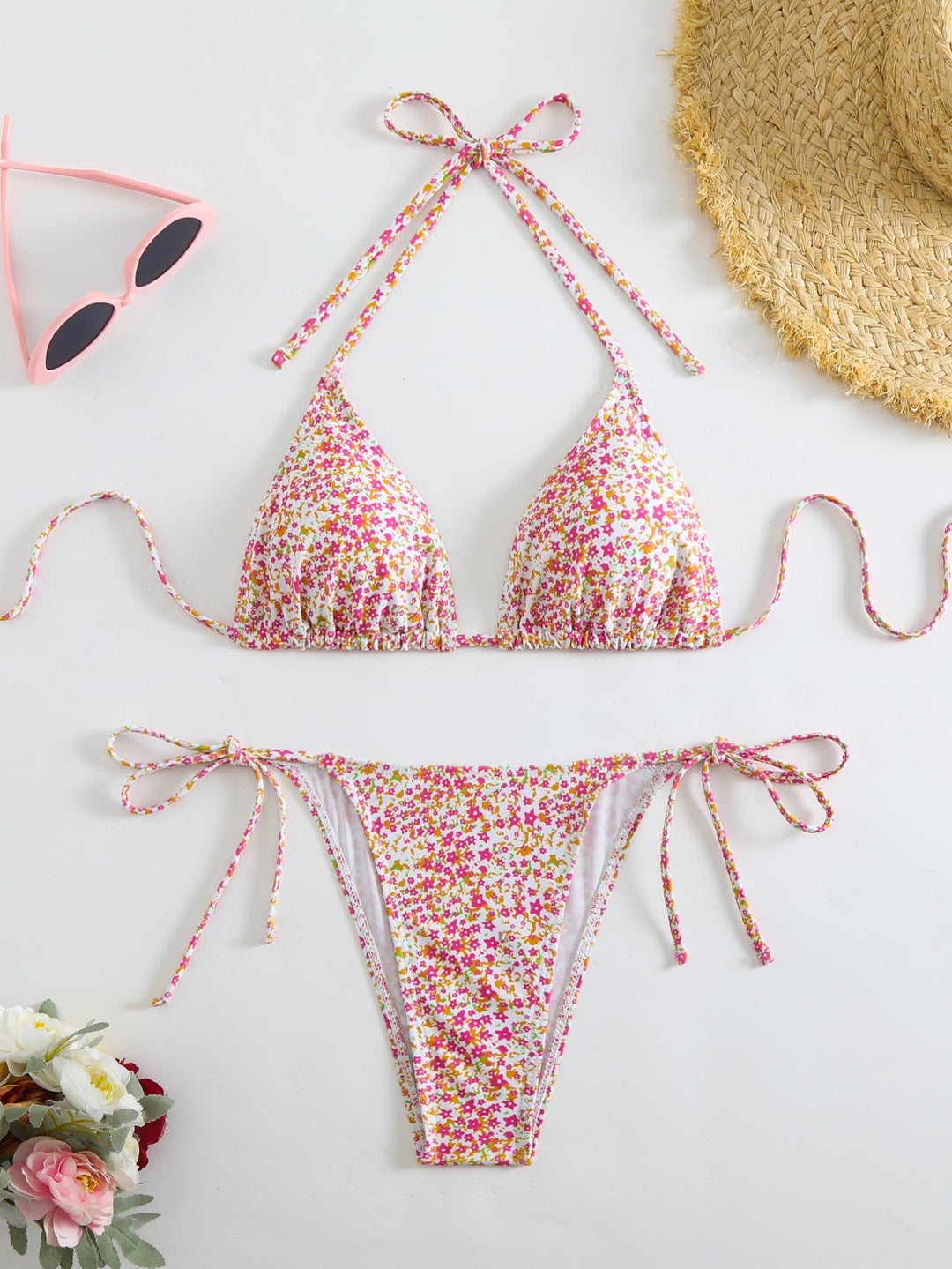 Damen Triangel-Bikini-Set mit verspieltem Blumenmuster Echoarchiv