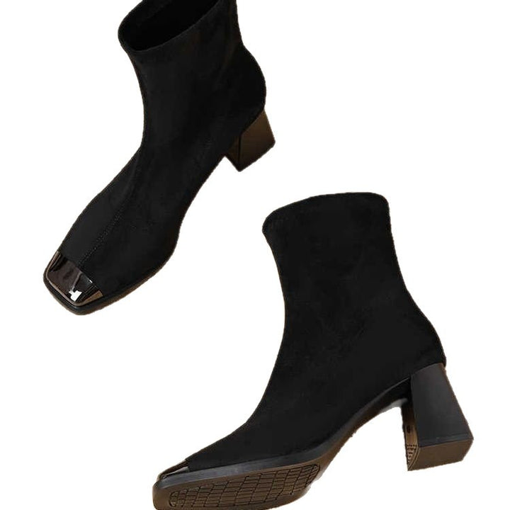 Damen Elegante Stiefeletten mit quadratischer Zehenpartie und Blockabsatz Echo Archiv