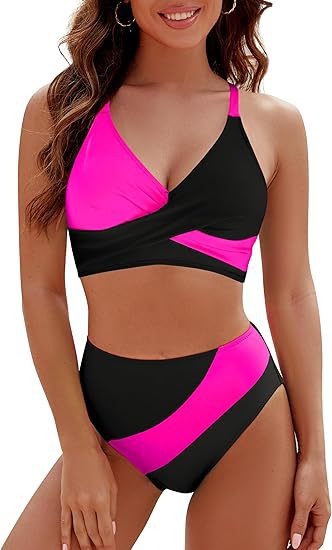 Damen Hoch tailliertes Bikini-Set mit modischem Wickeloberteil Echo Archiv