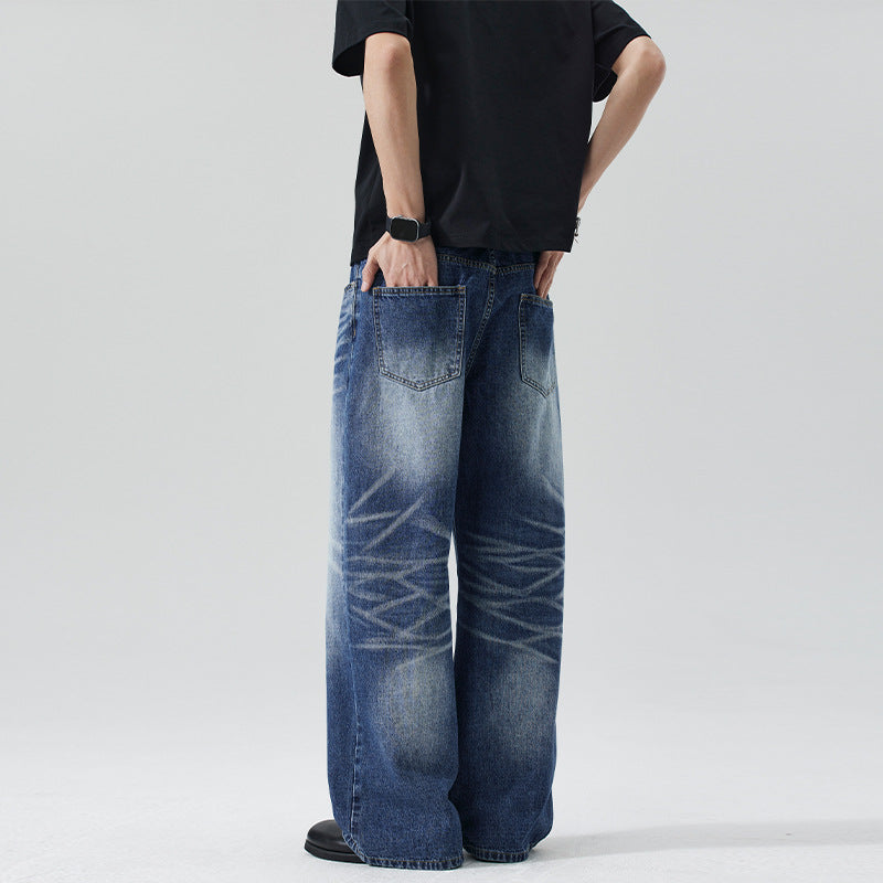 Herren Extraweite Stonewashed-Denim-Jeans mit starkem Fade-Effekt Echo Archiv
