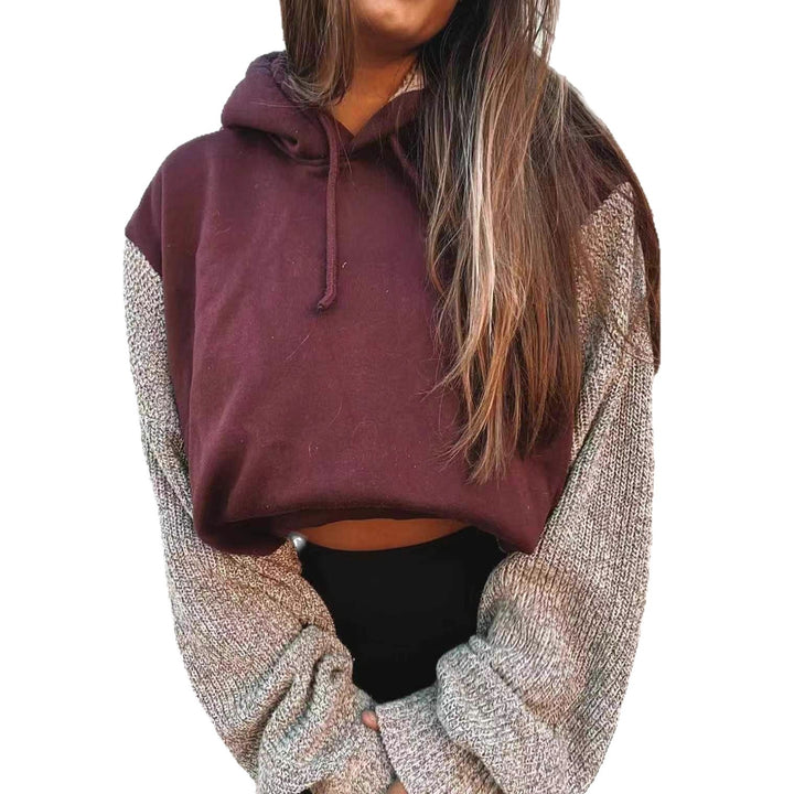 Damen nan Kapuzen-Cropped-Pullover mit weitgeschnittenen Strickärmeln und Kordelzug Echo Archiv
