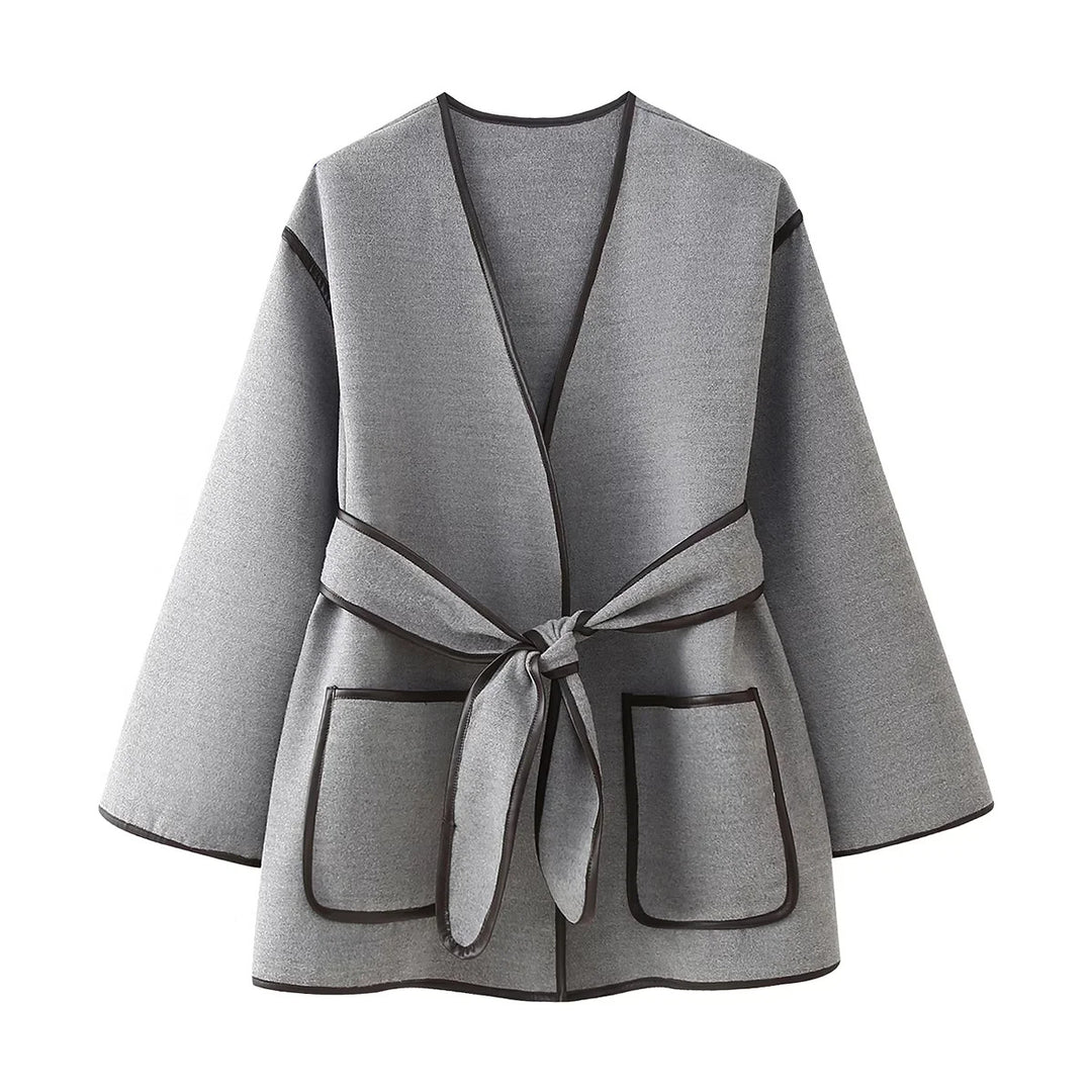 Damen nan Oversized Kimono-Wickelmantel mit Bindegürtel und Kontrastpaspel Echo Archiv