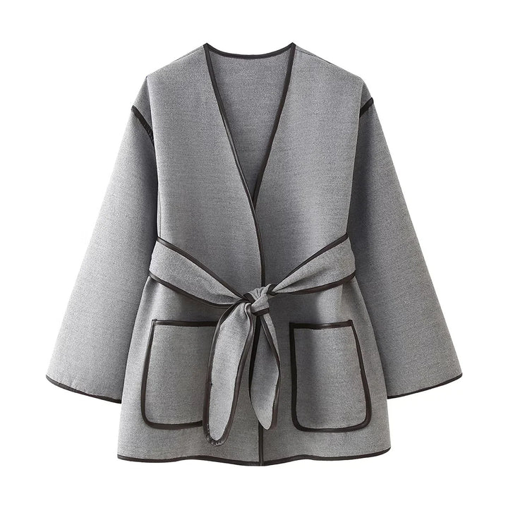Damen nan Oversized Kimono-Wickelmantel mit Bindegürtel und Kontrastpaspel Echo Archiv