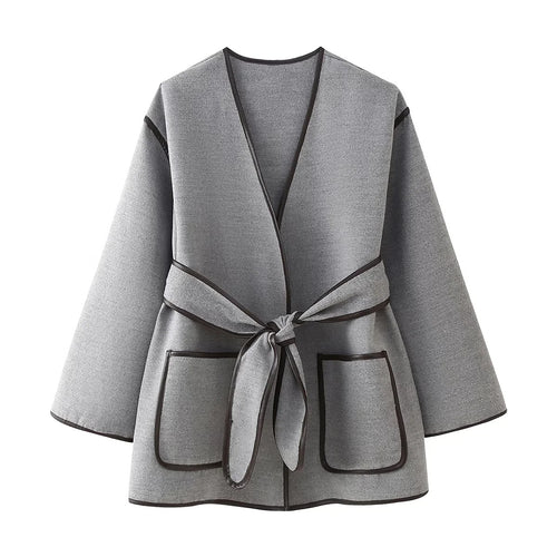 Damen nan Oversized Kimono-Wickelmantel mit Bindegürtel und Kontrastpaspel Echo Archiv