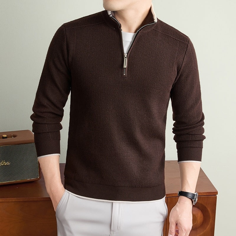 Herren Halbzip-Strickpullover mit Strukturstrick und kontrastiertem Stehkragen Echo Archiv
