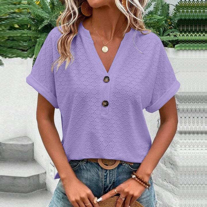 Damen Luftiges Kurzarm-Oberteil mit strukturiertem Design und Knopfdetails Echo Archiv