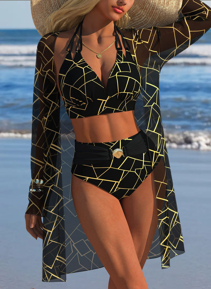 Damen Bikini-Set mit kreativem geometrischen Design und hohem Bund Echo Archiv
