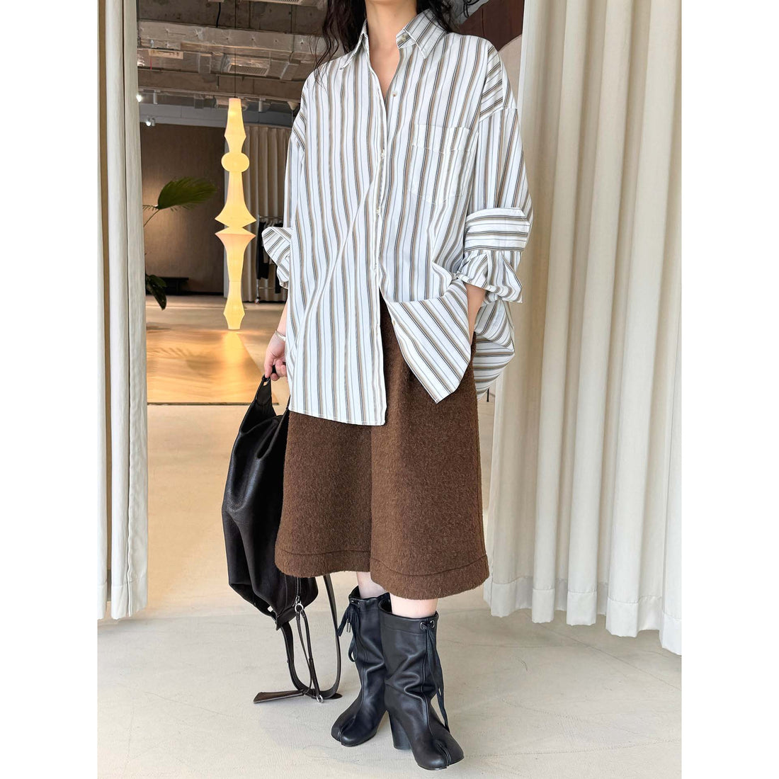 Damen Oversized Langarm-Hemdbluse aus Baumwollmix mit Kentkragen Echoarchiv