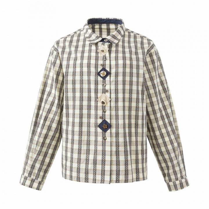 Damen Kastige Hemdjacke mit geometrischem Karomuster und dekorativer Knopfleiste Echo Archiv