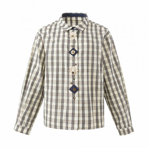 Damen Kastige Hemdjacke mit geometrischem Karomuster und dekorativer Knopfleiste Echo Archiv