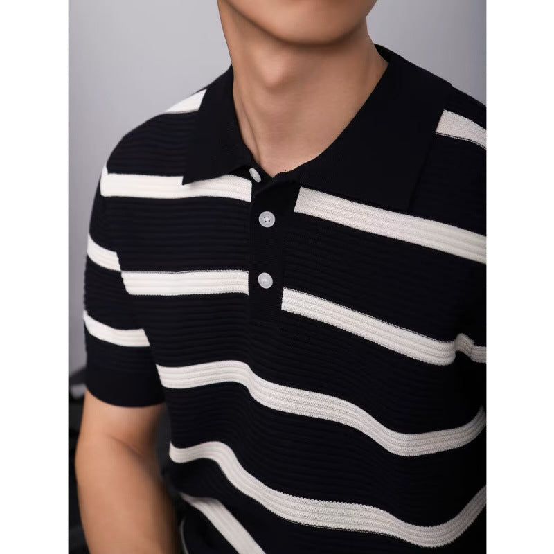 Herrenmode Poloshirt mit kurzem Arm und gestricktem Muster Echo Archive