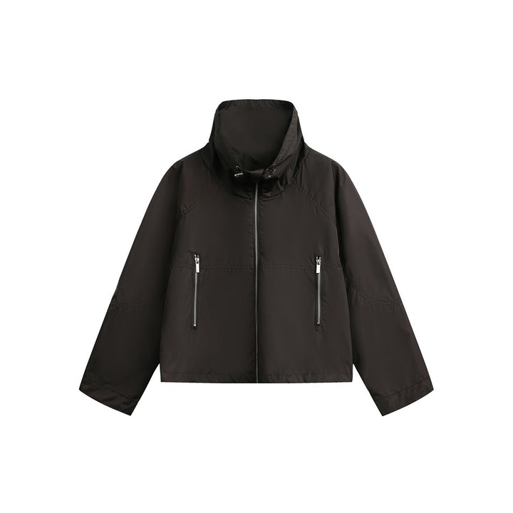 Damen Leichte Cropped Übergangsjacke mit hohem Stehkragen und Reißverschlusstaschen Echoarchiv