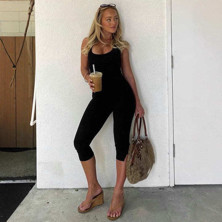 Damen figurbetonter Jumpsuit mit Kragen und Kurzarm Echo Archiv