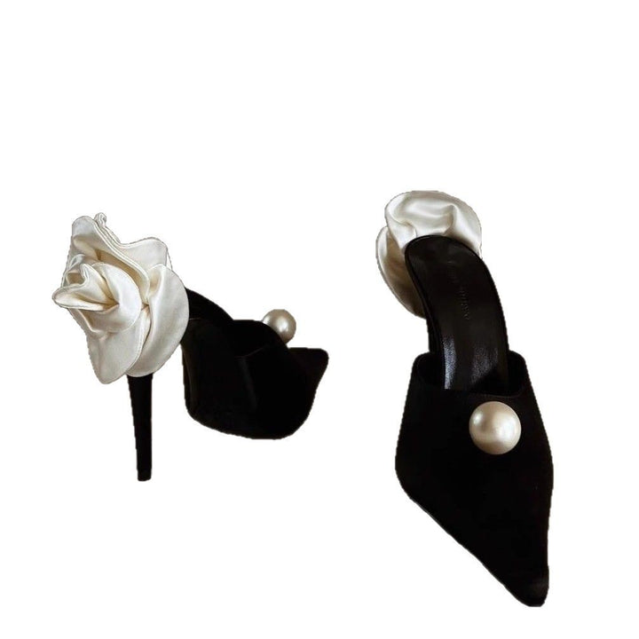 Damen spitze Satin-Flower Stiletto-Mules mit Perlenapplikation Echo Archiv