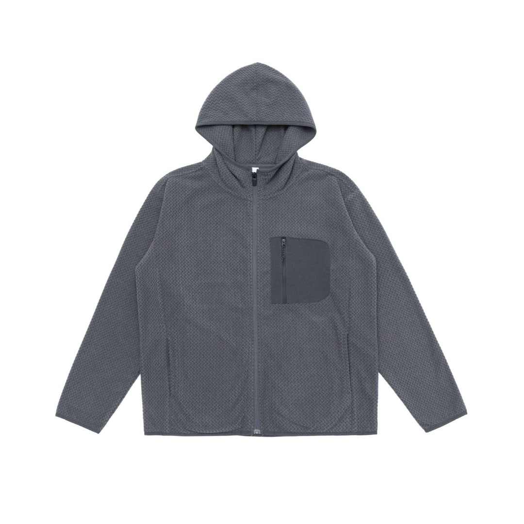 Unisex Strukturierte Kapuzenjacke mit durchgehendem Reißverschluss und Brustzippertasche Echoarchiv