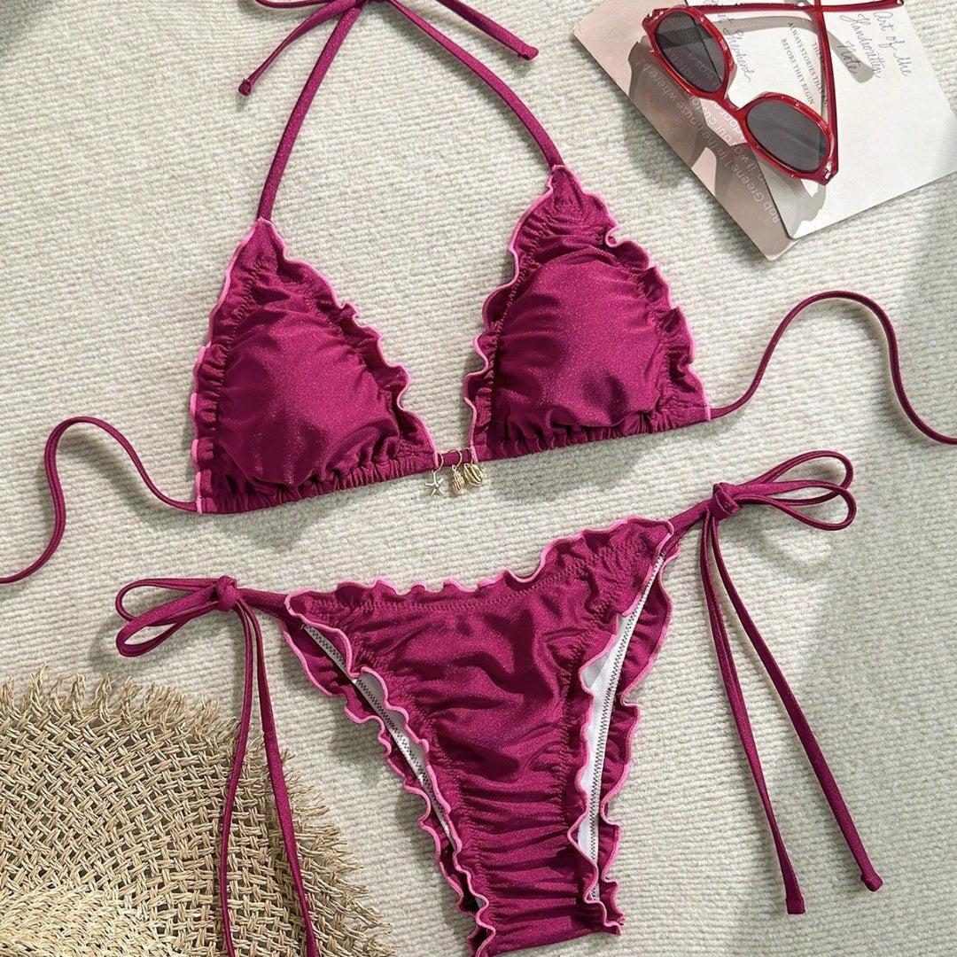 Damen Triangel-Bikini mit Rüschendesign und verstellbaren Trägern Echo Archiv