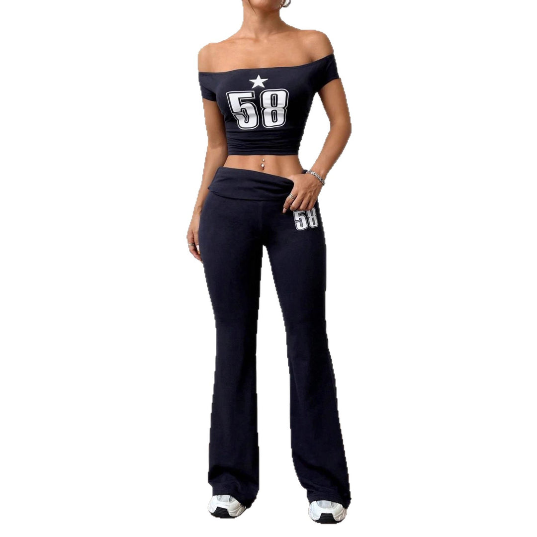 Damen Off-Shoulder Crop-Top und weite Hose Set Echo Archiv