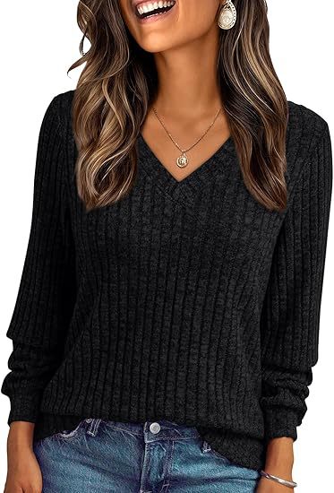 Damen Weicher Rippstrickpullover mit V-Ausschnitt Echo Archiv