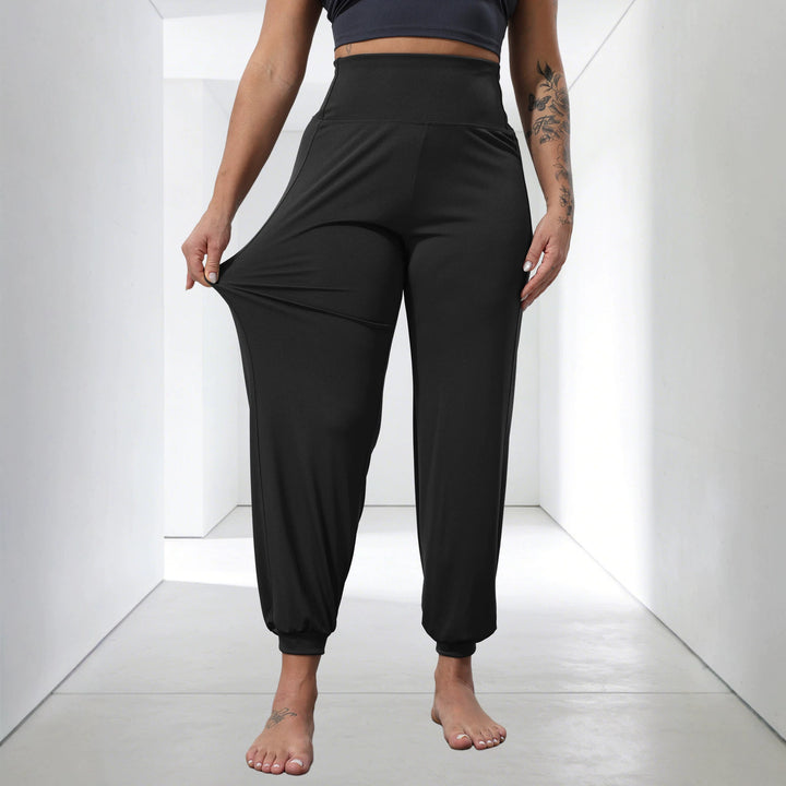 Damen weiche High-Waist Relax-Hose mit weitem Bein, elastischem Komfortbund und gekräuseltem Knöchelabschluss – Avélisse