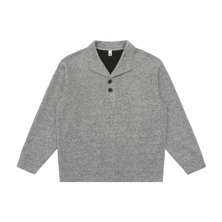 Unisex Feiner Schalkragen-Strickpullover mit halber Knopfleiste und geripptem Saum Echoarchiv