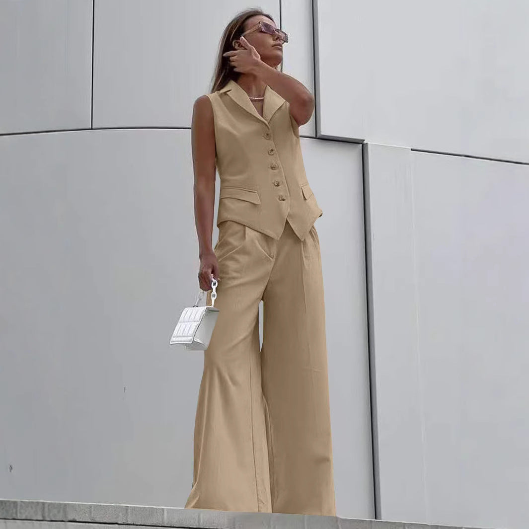 Damen Ärmelloses Tailoring-Zweiteiler mit taillierter Weste und weiter Marlenehose – Célinea