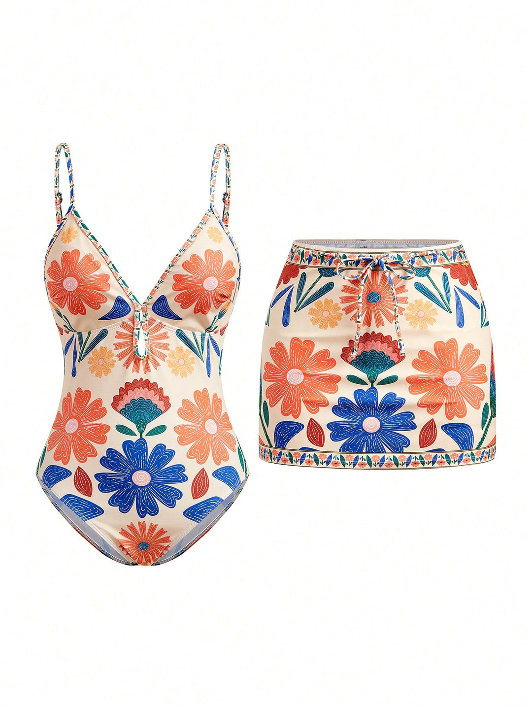 Damen Bikini-Set mit floralem Design und passendem Rock Echo Archiv