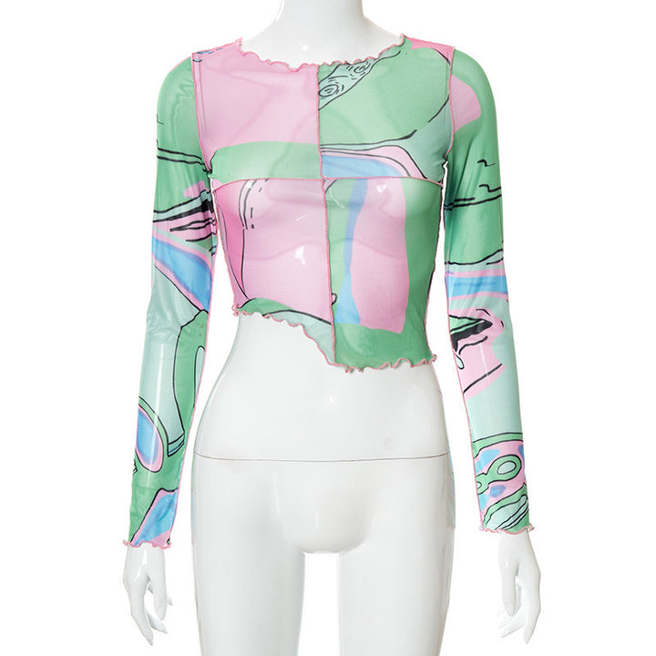 Damen Crop-Top mit kreativen grafischen Prints und tailliertem Schnitt Echo Archiv
