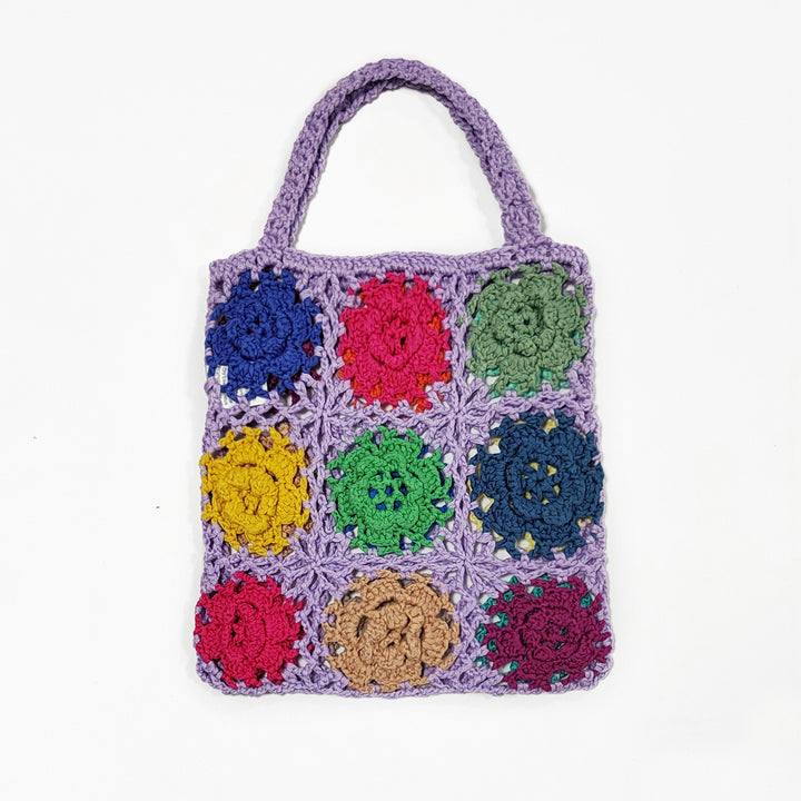 Damen gehäkelte Handtasche mit buntem Blumenmuster Echo Archiv