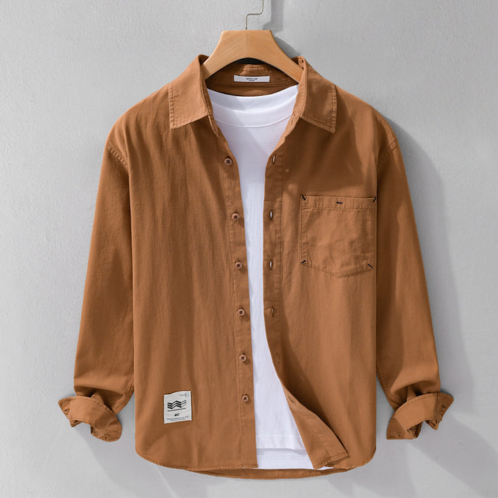 Herren Offenes Baumwoll-Overshirt im Layering-Look mit aufgesetzter Brusttasche Echoarchiv
