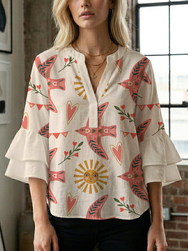 Damen Bluse mit Rüschendetails und auffälligem Animal-Print Echo Archiv