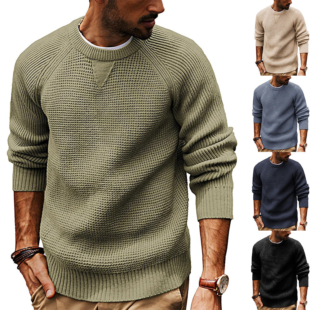 Herren lässiger Strickpullover mit strukturiertem Gewebemuster und Rundhalsausschnitt Echoarchiv