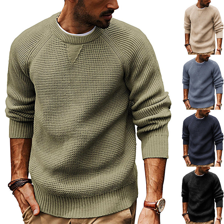 Herren lässiger Strickpullover mit strukturiertem Gewebemuster und Rundhalsausschnitt Echoarchiv