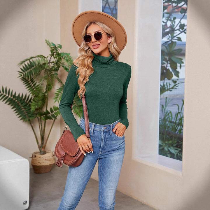 Damen Figurnahe Stretch-Jersey Rollkragenoberteil mit langem Arm – Avérine