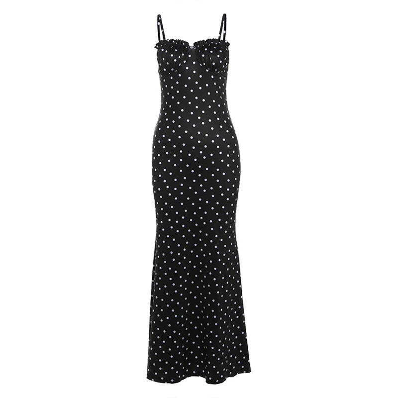 Damen Figurformendes Maxikleid mit elastischen Trägern und raffiniertem Punkte-Design Echo Archiv