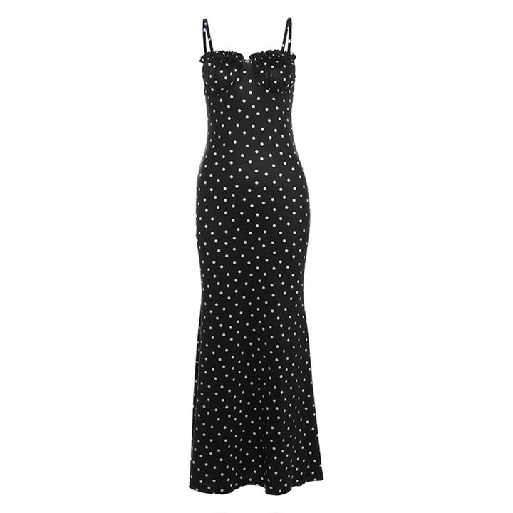 Damen Figurformendes Maxikleid mit elastischen Trägern und raffiniertem Punkte-Design Echo Archiv