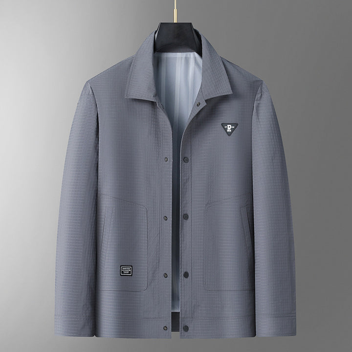 Herren Leichte strukturierte Coach-Jacke im Overshirt-Stil mit Druckknopfleiste und aufgesetzten Taschen Echo Archiv