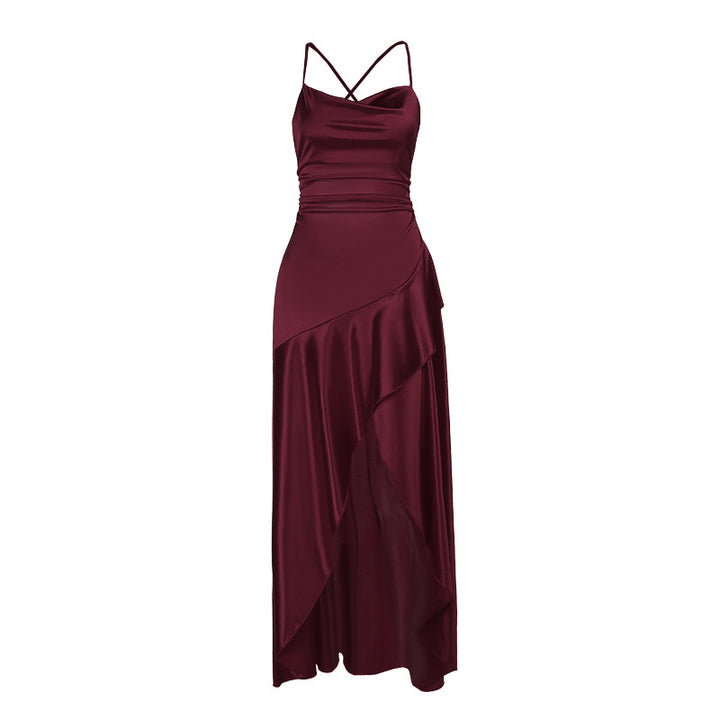 Damen luxuriöses Satin-Maxikleid mit asymmetrischem Schnitt Echo Archiv